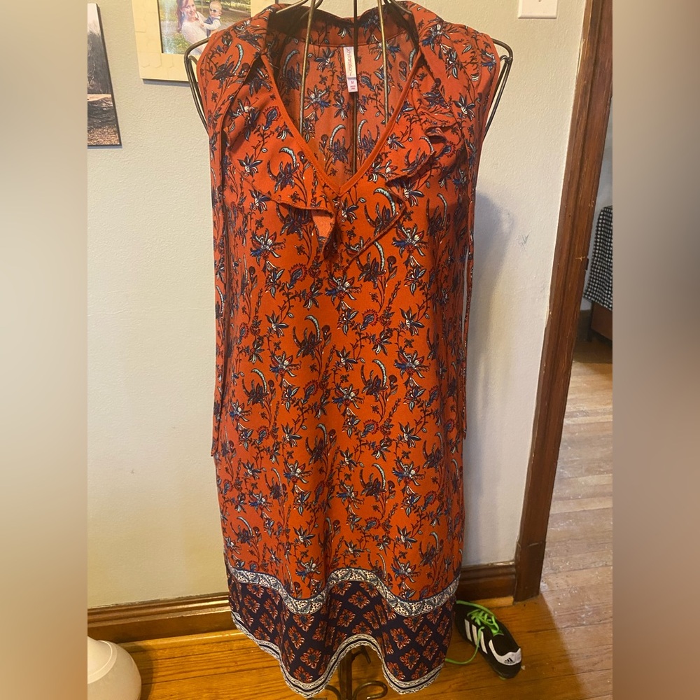 Xhilaration Orange and Blue Floral Midi Dress
